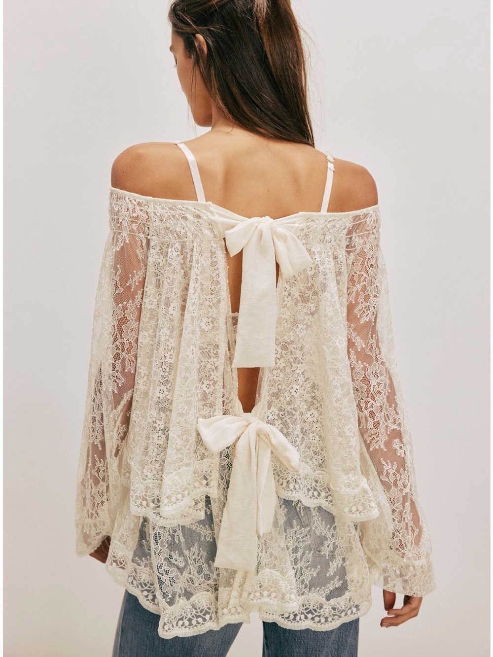 Free People Cream Lace Off-Shoulder Peasant Blouse - Picture 3 of 3